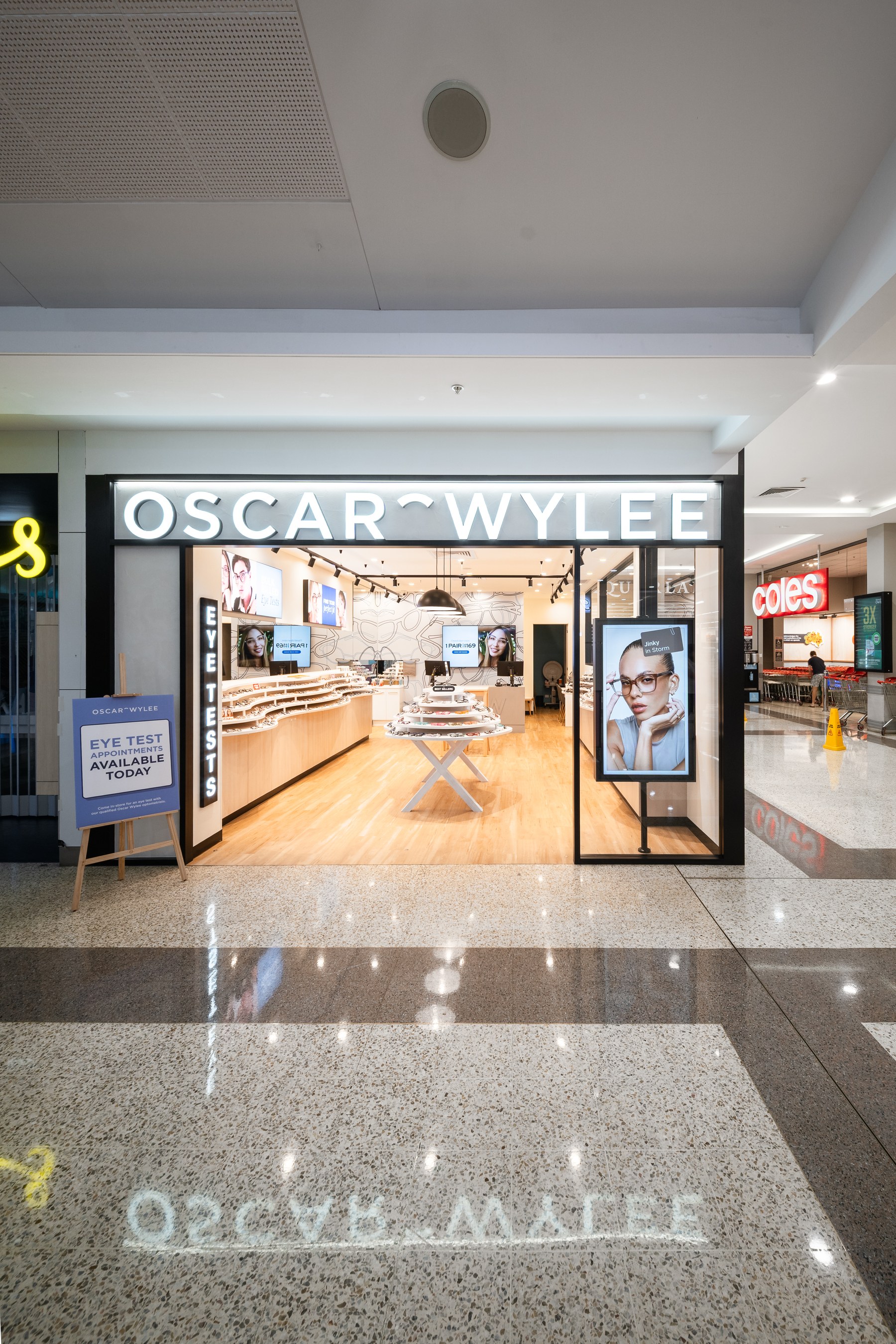 Oscar Wylee Brookside completed shopfront with illuminated signage and display lighting